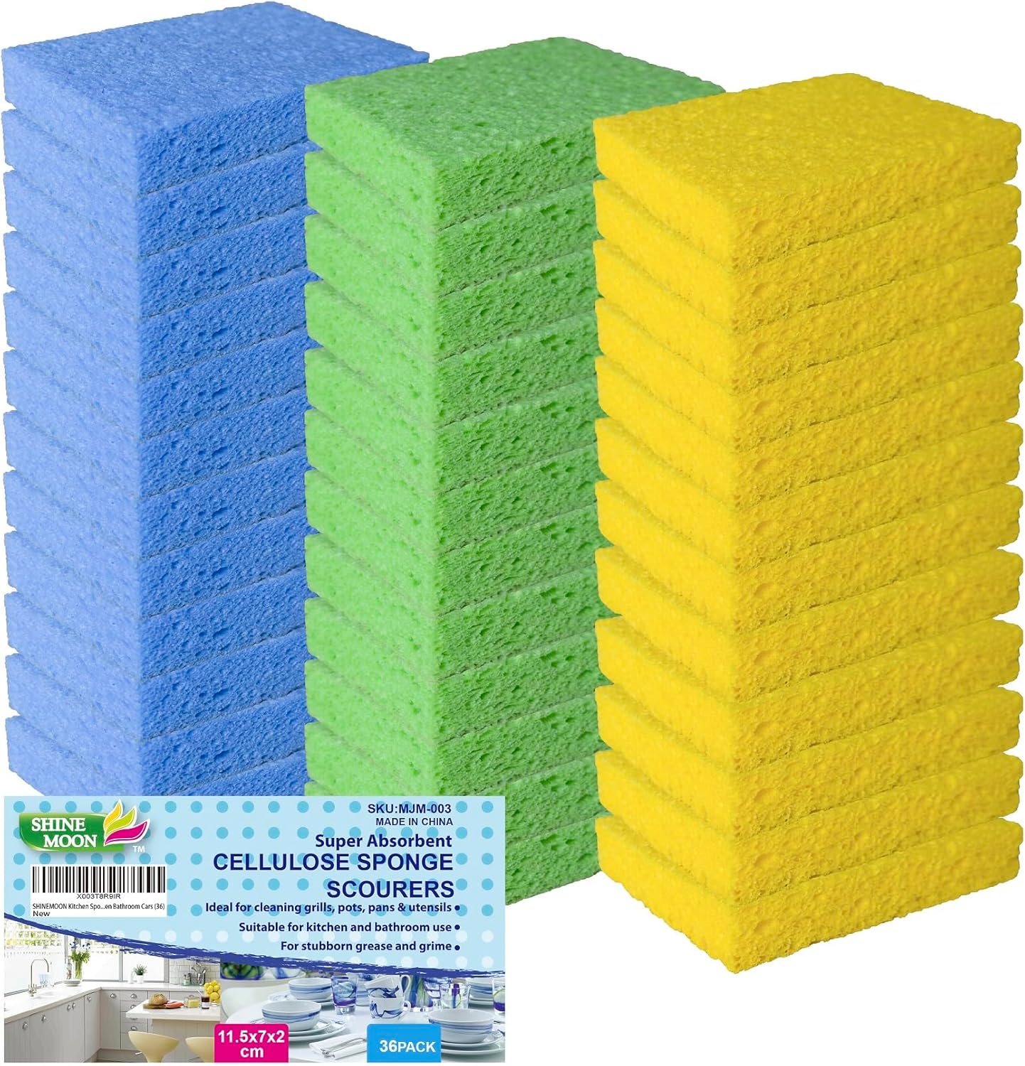 36 Pk Pop-Up Compressed Cellulose Sponges, Heavy Duty Scrub Kitchen Sponge, Clean Tough Messes