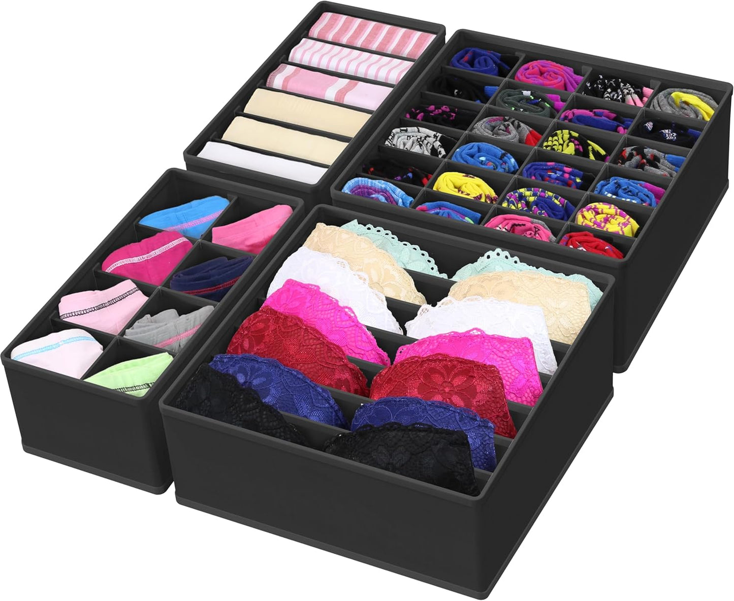Simple Houseware 4-Pack Drawer Organizer Set - Closet Dividers for Underwear, Socks, Bras, Scarves