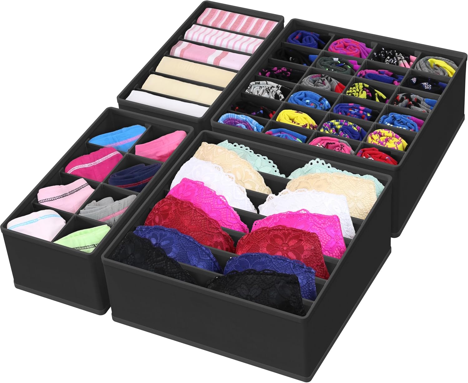 Simple Houseware 4-Pack Drawer Organizer Set - Closet Dividers for Underwear, Socks, Bras, Scarves