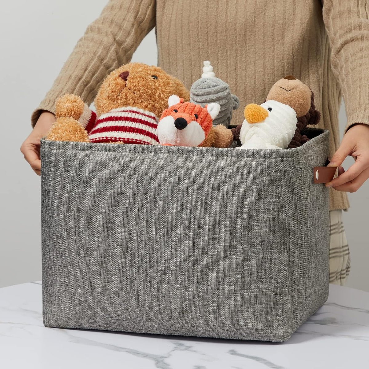 DULLEMELO Grey Storage Baskets for Organizing 2 Pack 16"x12"x12" Fabric Shelf Baskets for Gifts