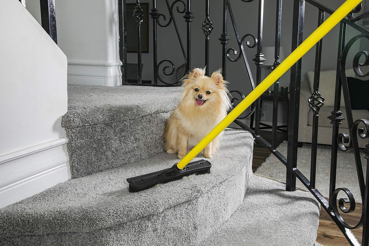 FURemover Original Pet Hair Rubber Broom with Squeegee, with 58" Telescopic Handle for Carpet, Tile