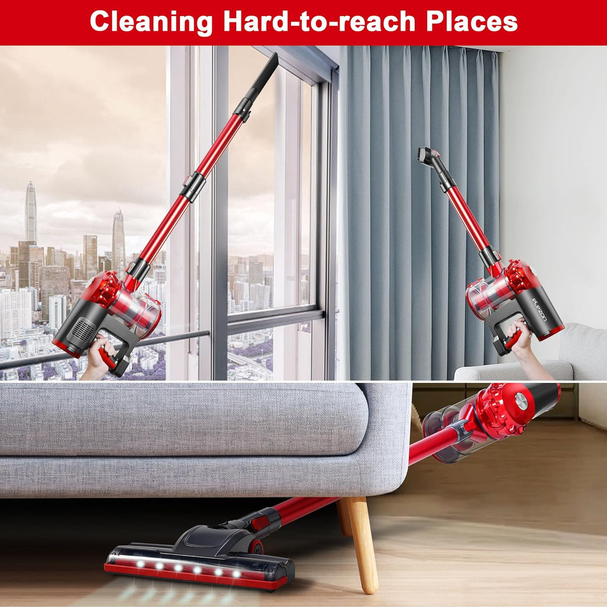 elezon A200 Cordless Vacuum Cleaner with 18000Pa Powerful Suction, 38 Min Runtime, 2200mAh Battery