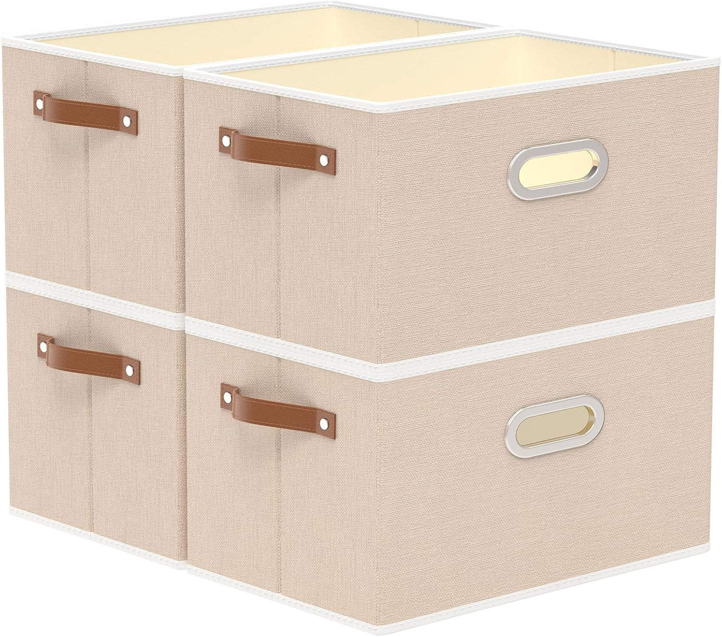 Yawinhe Fabric Storage Bins with Handles, Foldable Baskets for Shelves, Cubes with 3 Handles, Large
