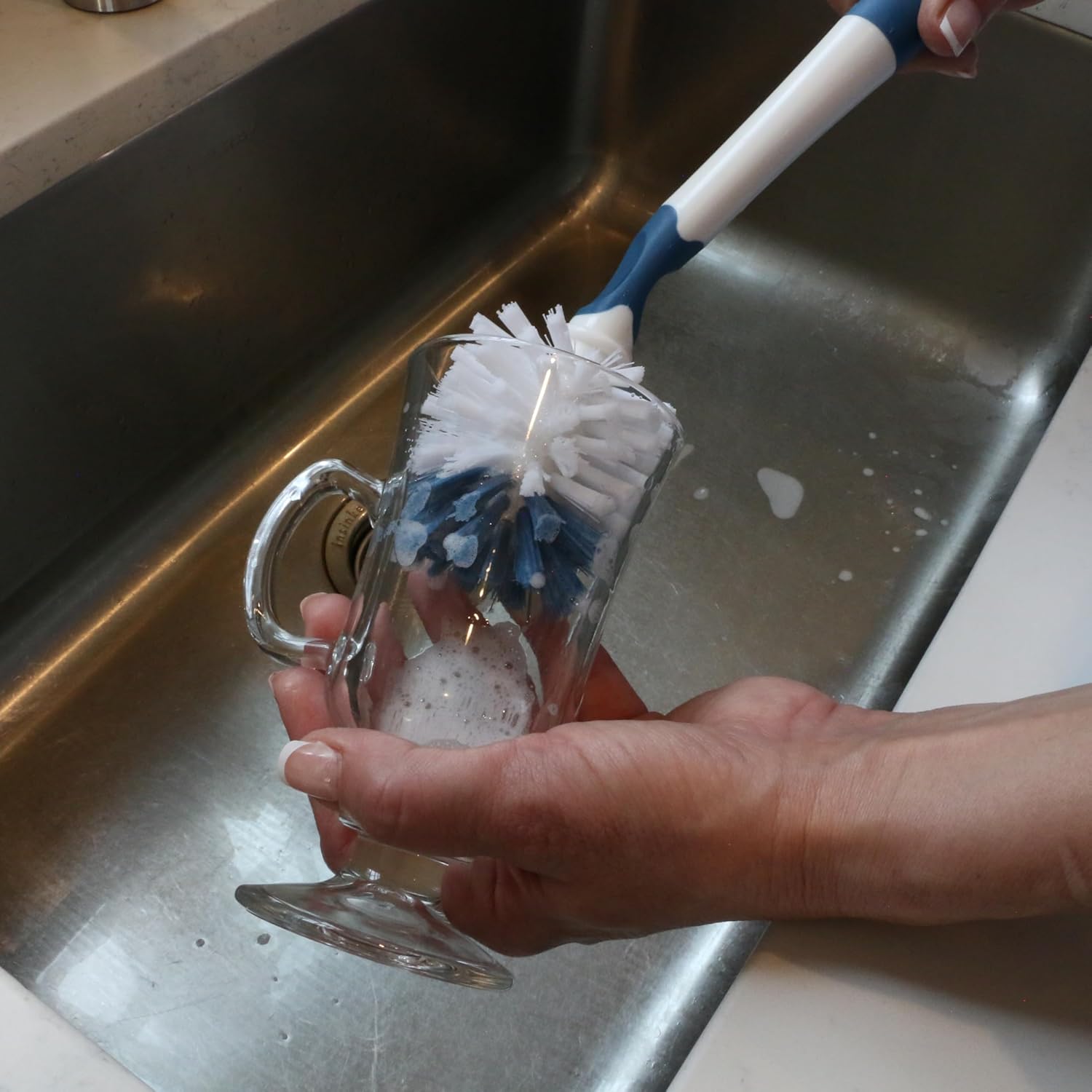 Unger 16” Flexible Glass and Bottle Scrub Brush, Extra-Long, Non-Scratch Cleaning Scrubber for