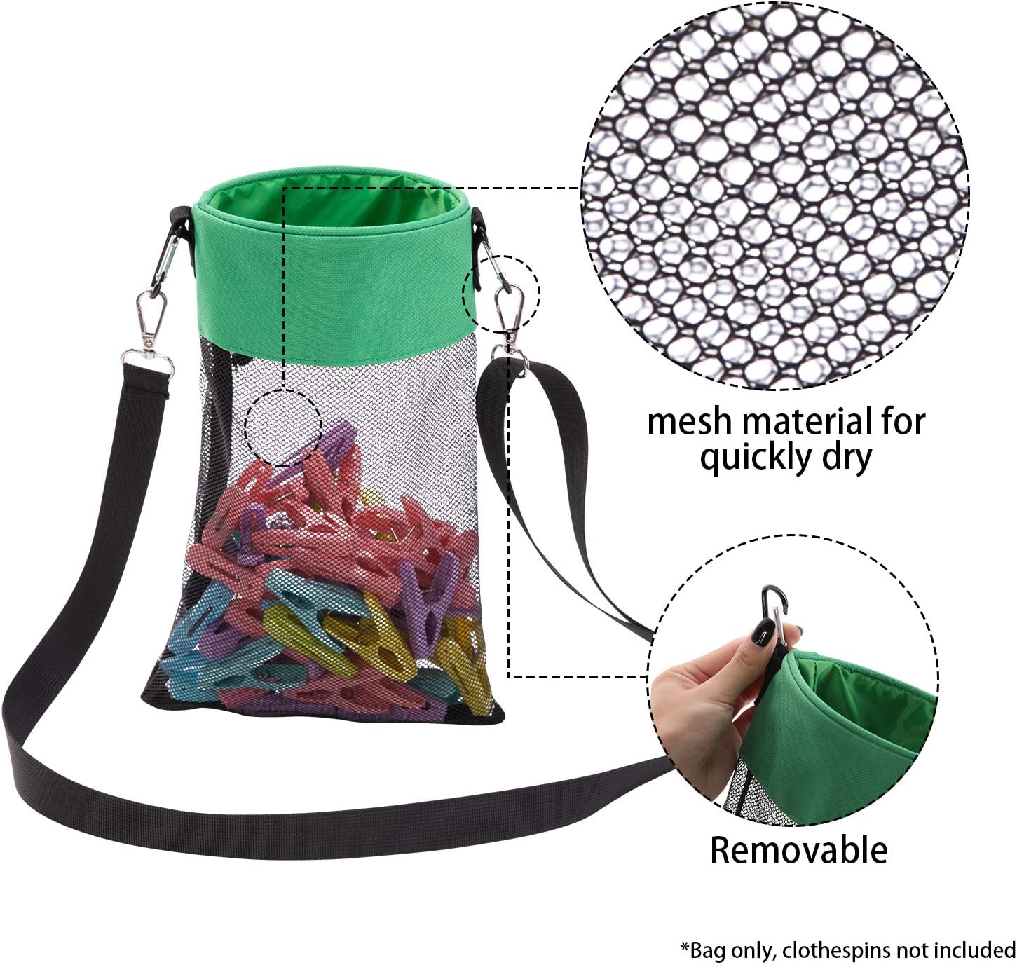Mesh Clothespin Bag with Hooks Hanging Clothes Pin Bag with Drawstring Closure Clothespin Holder