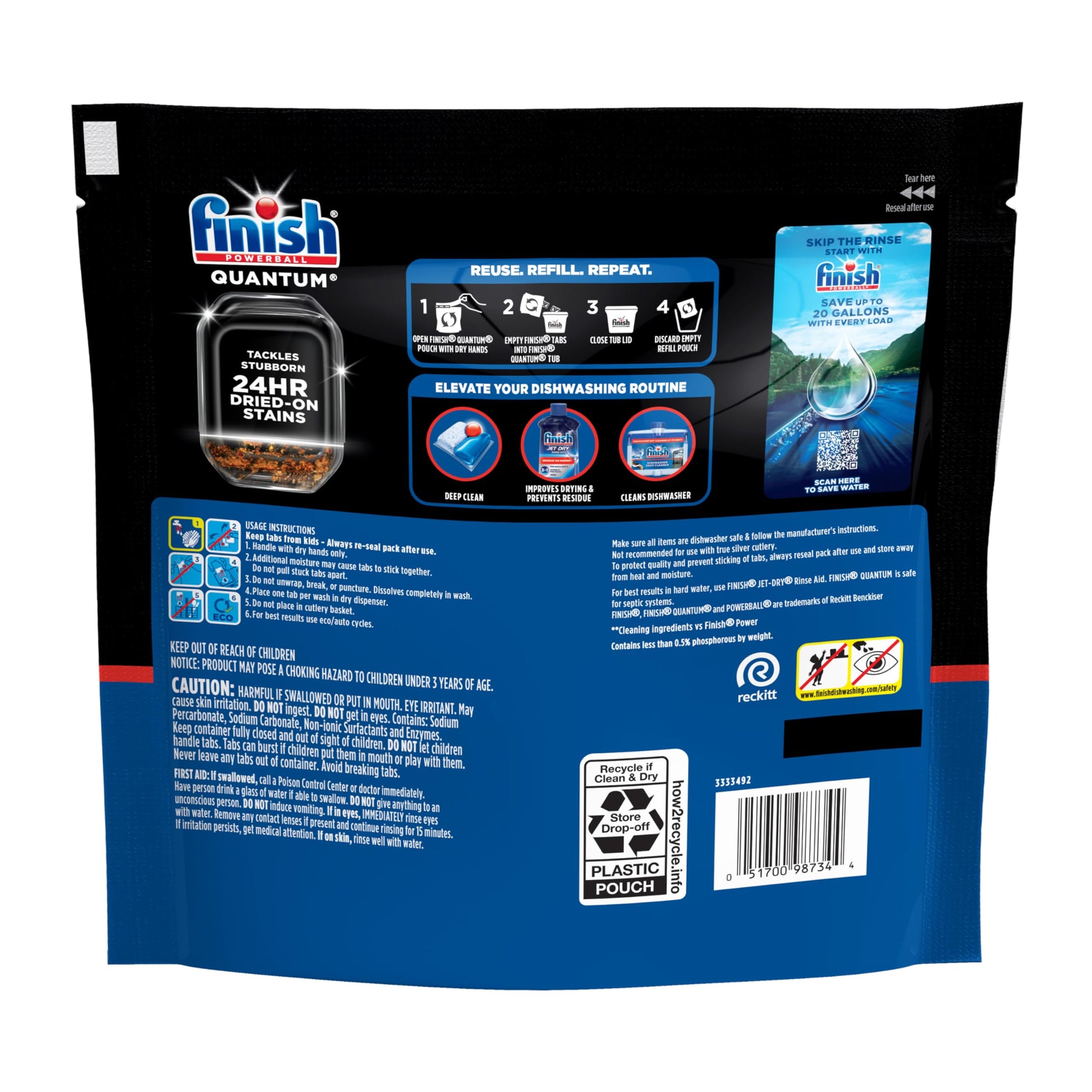 Finish Quantum Dishwasher Pods, No Pre-Rinse Dishwasher Detergent Soap Removes 24HR Dried-On Stain