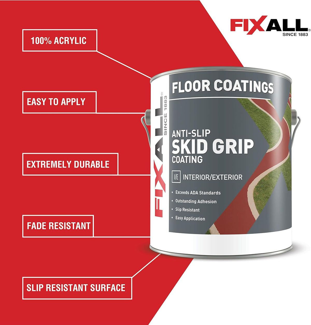 FIXALL Skid Grip Anti-Slip Coating, 1 Gallon, Emerald, Exceeds ADA Standards, Ideal for Safety
