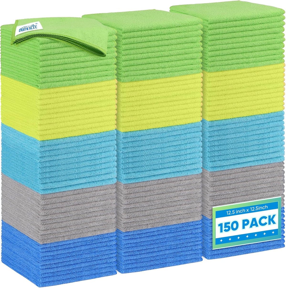 HOMEXCEL Microfiber Cleaning Cloth 150 Pack, 12.5 x 12.5 inch Microfiber Towels for Cars, Ultra