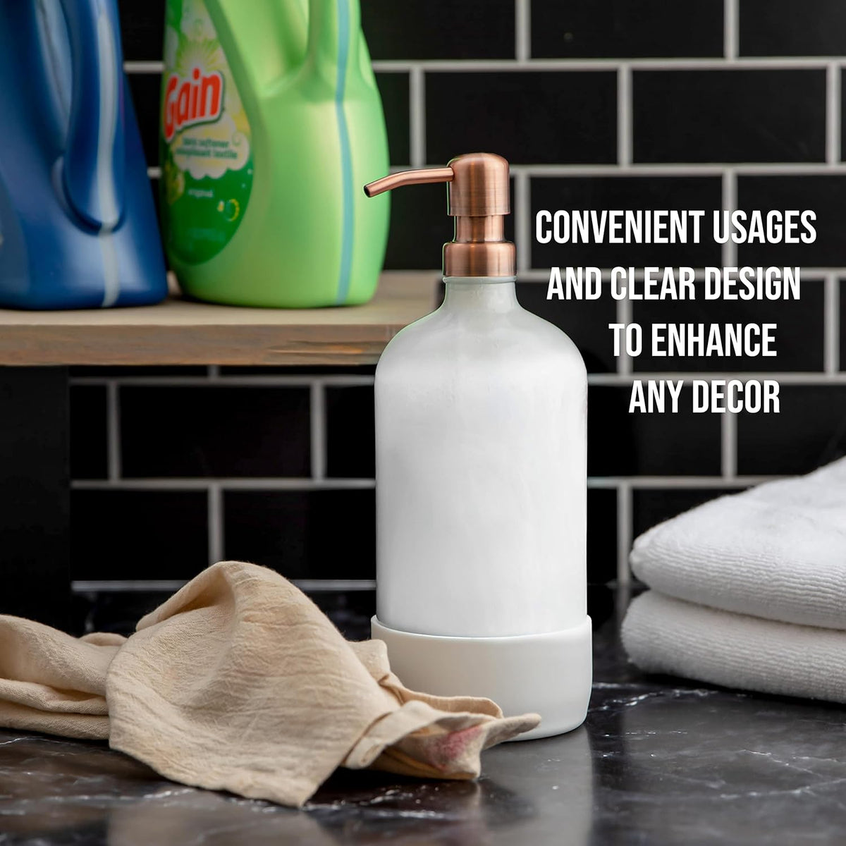 32 oz Glass Pump Bottle Rustproof Stainless Steel Pump, Funnel, and Lids. Modern Farmhouse Vintage
