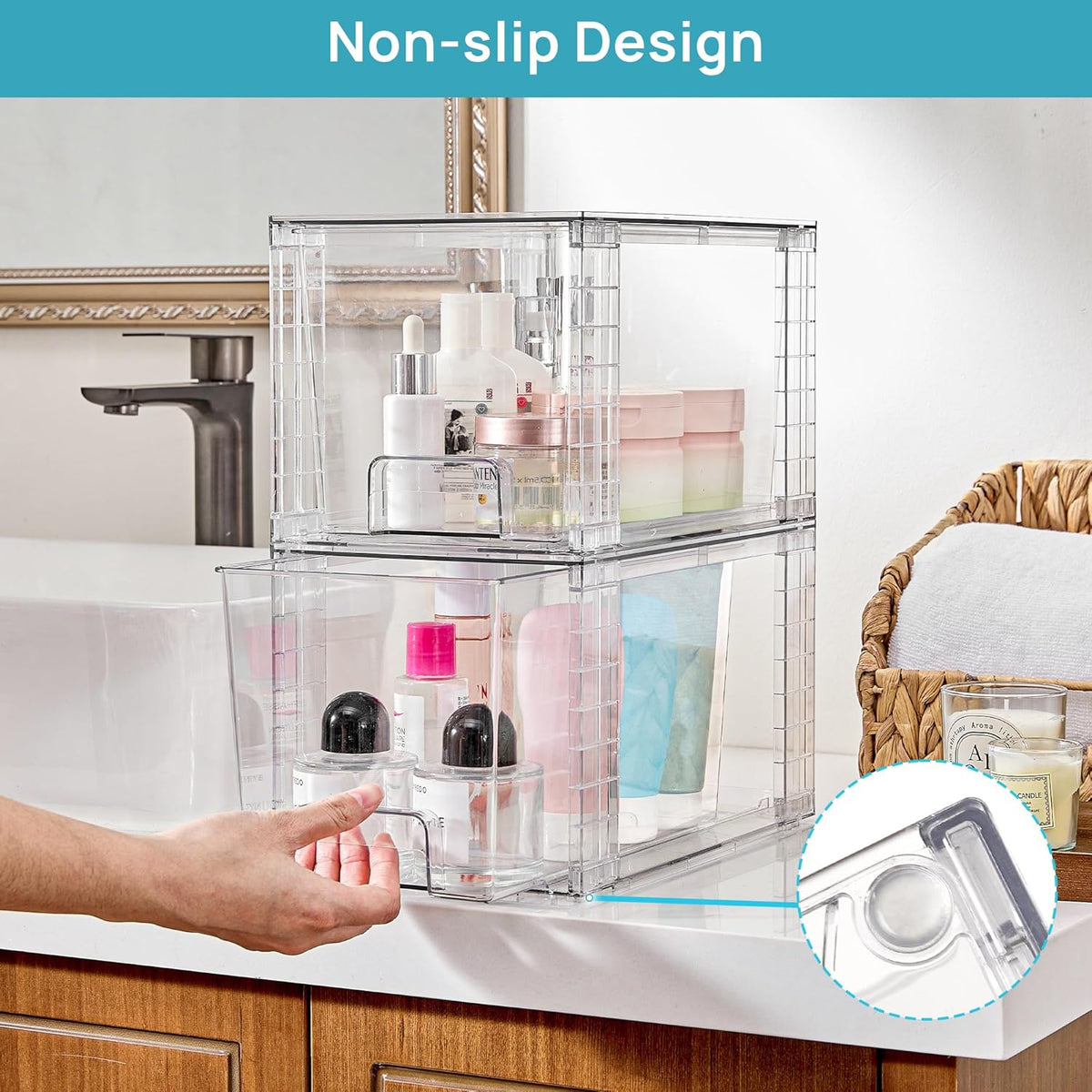 Vtopmart 6 Pack Large Stackable Storage Drawers,Easily Assemble Acrylic Bathroom Closet Undersink