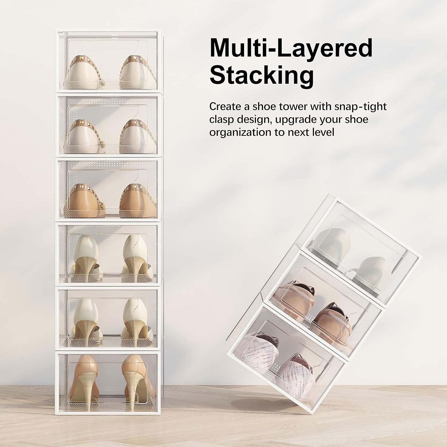 SEE SPRING X-Large Shoe Storage Box Fit Size 11, Clear Plastic Stackable Shoe Organizer for Closet