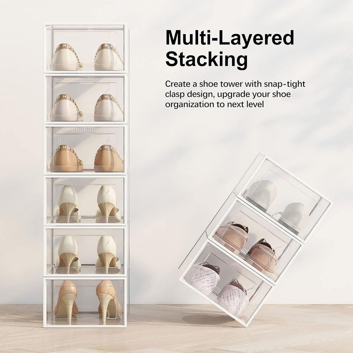 SEE SPRING 12 Pack Shoe Storage Box, Clear Plastic Stackable Shoe Organizer for Closet, Space