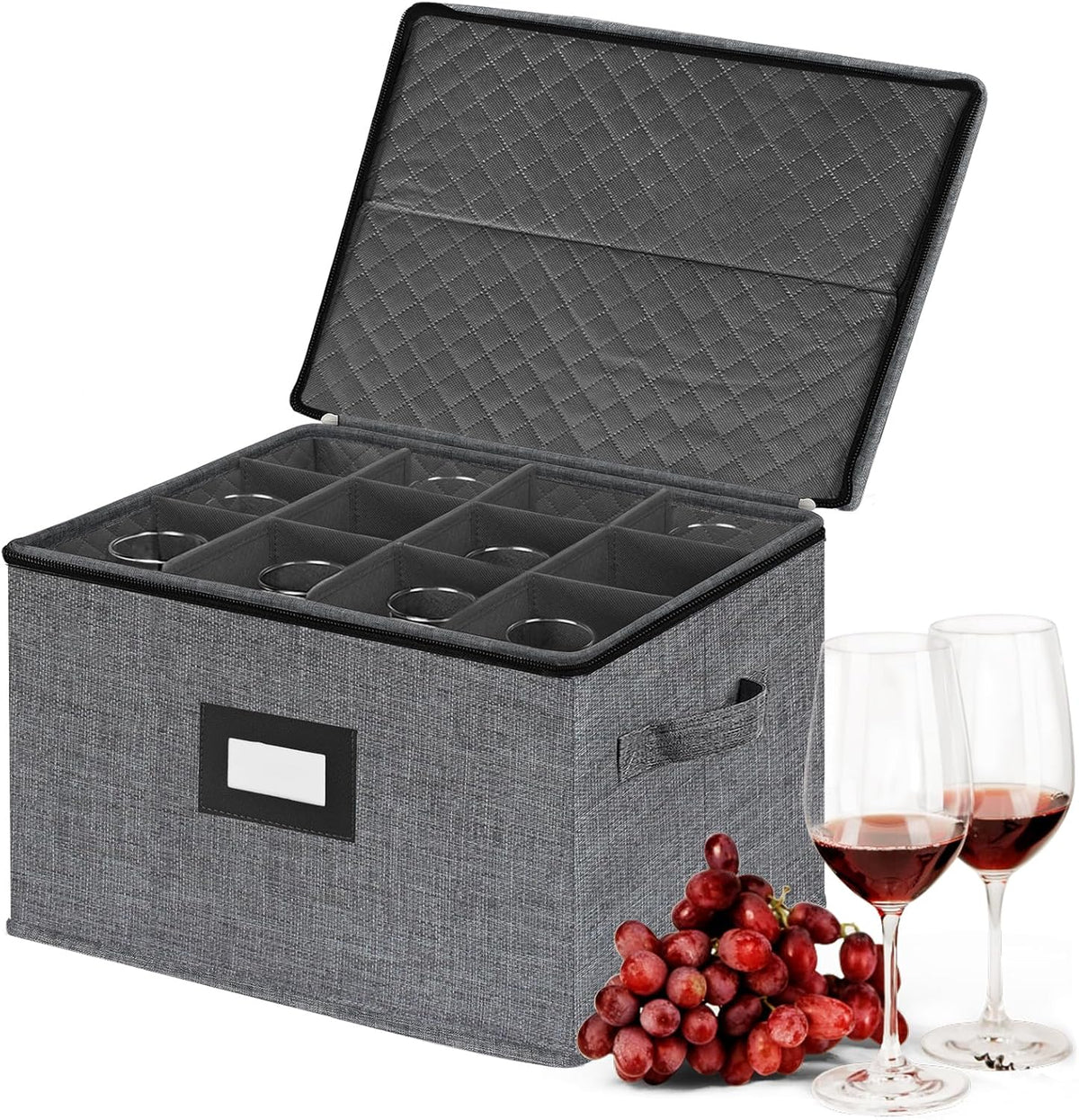 Wine Glass Sorage Box, Stemware Storage Cases with dividers, Hard Shell China Storage Containers 12