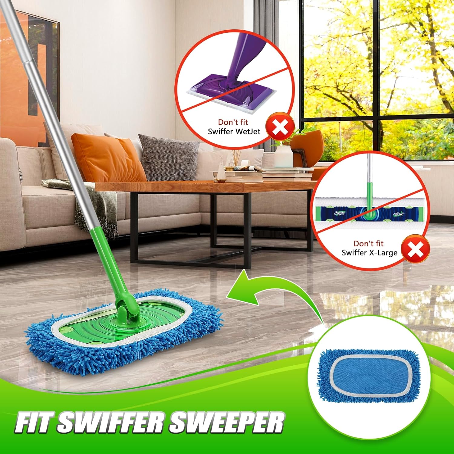 Set of 4 Reusable Microfiber Mop Pads Compatible with Swiffer Sweeper, Dry Sweeping Cloths