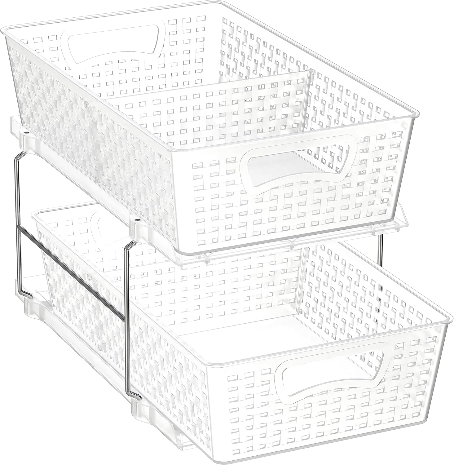 Simple Houseware 2 Tier Bathroom Organizer Tray Pull-Out Sliding Drawer/Under-Sink Storage, Clear