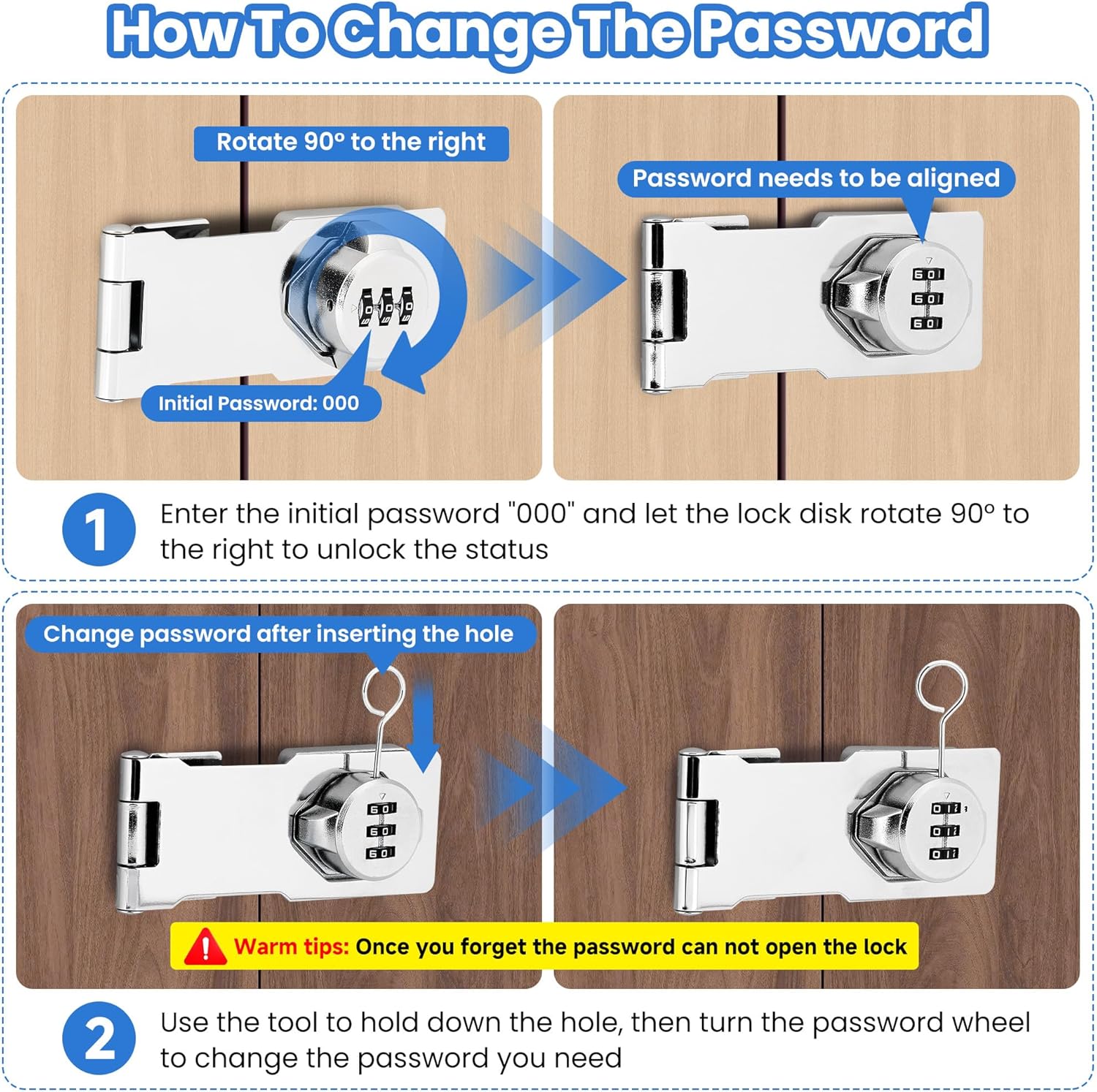Keyless Cabinet Lock with Combination Code - 3-Digit Password Hasp Latch Lock for Drawers, Bifold