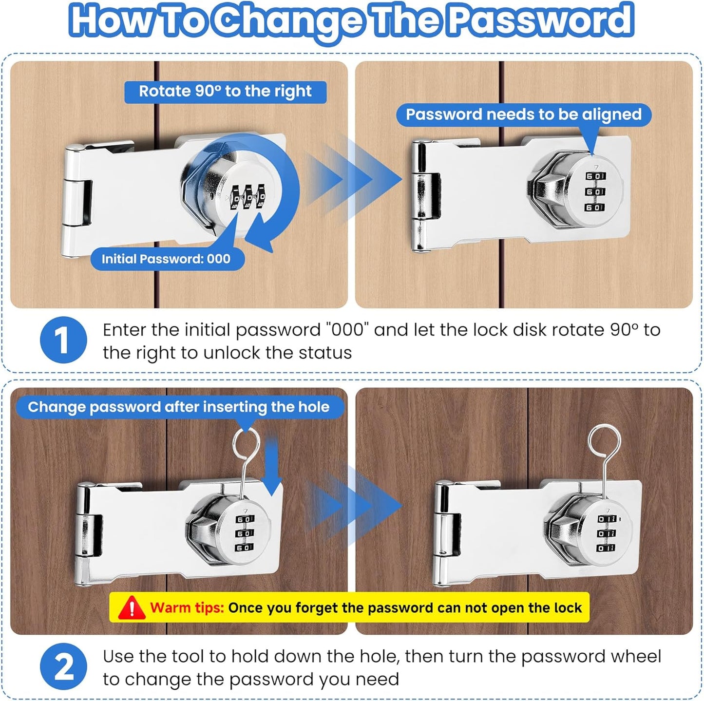 Keyless Cabinet Lock with Combination Code - 3-Digit Password Hasp Latch Lock for Drawers, Bifold