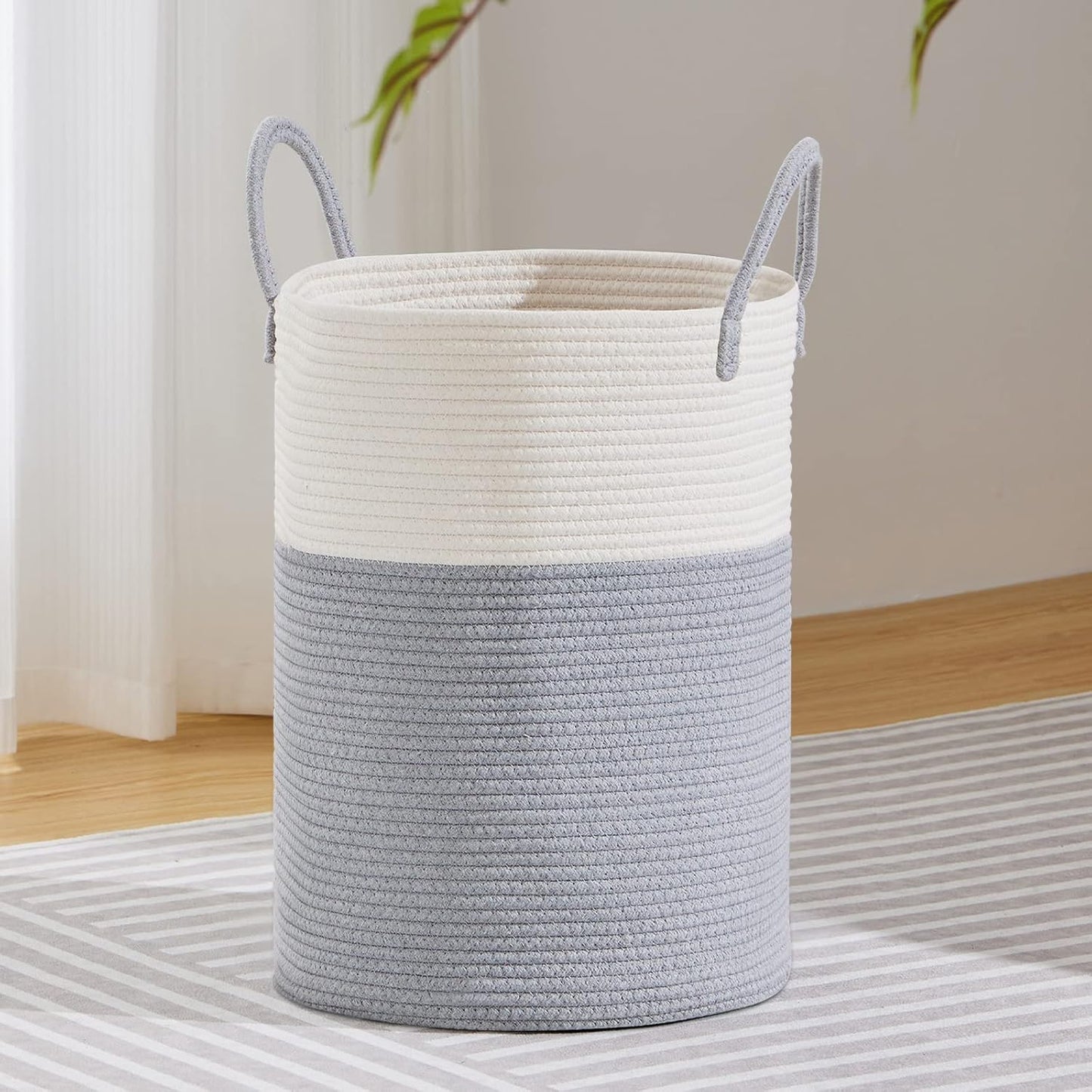 VIPOSCO Large Laundry Hamper, Tall Woven Rope Storage Basket for Blanket, Toys, Dirty Clothes in