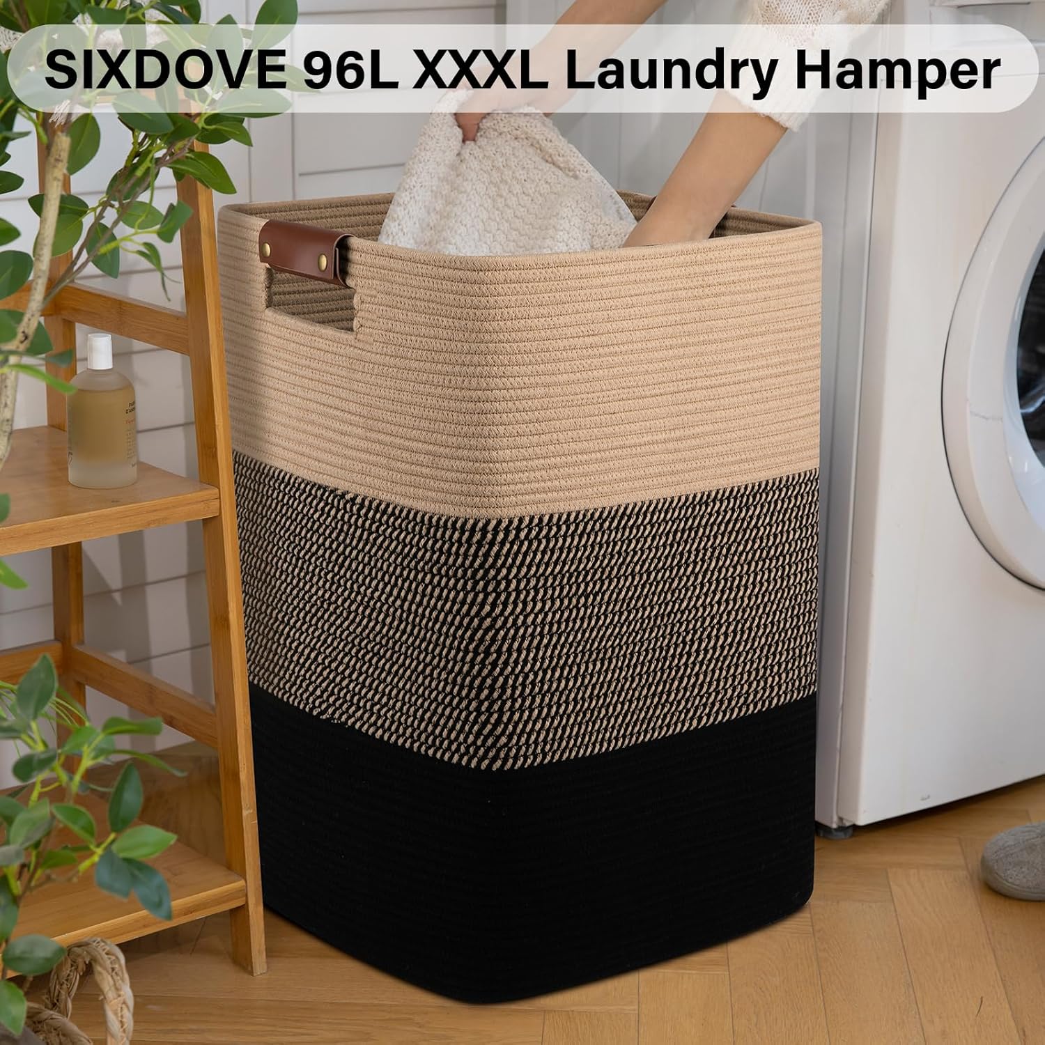 Laundry Hamper 96L Extra Large Laundry Basket, Woven Blanket Basket, Cotton Woven Storage Hamper