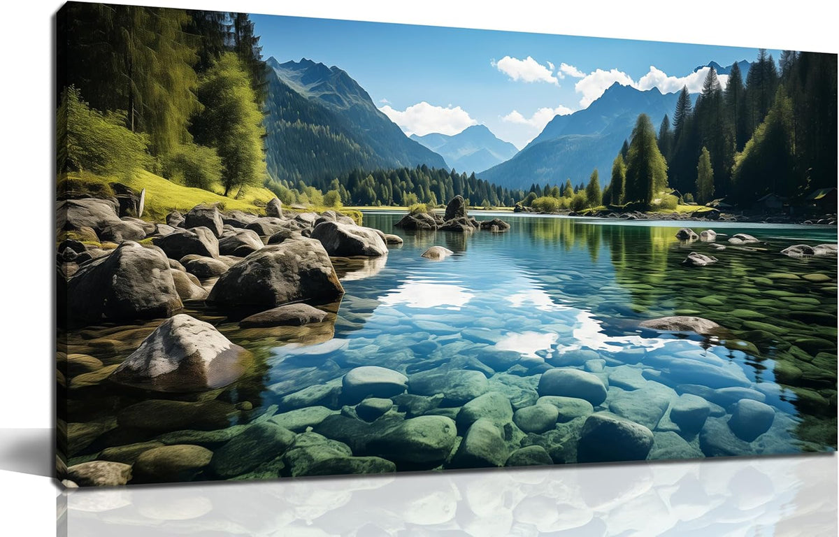GUGIKA Landscape Wall Art for Living Room, Mountain and Lake Wall-Decor for Bedroom, Natural