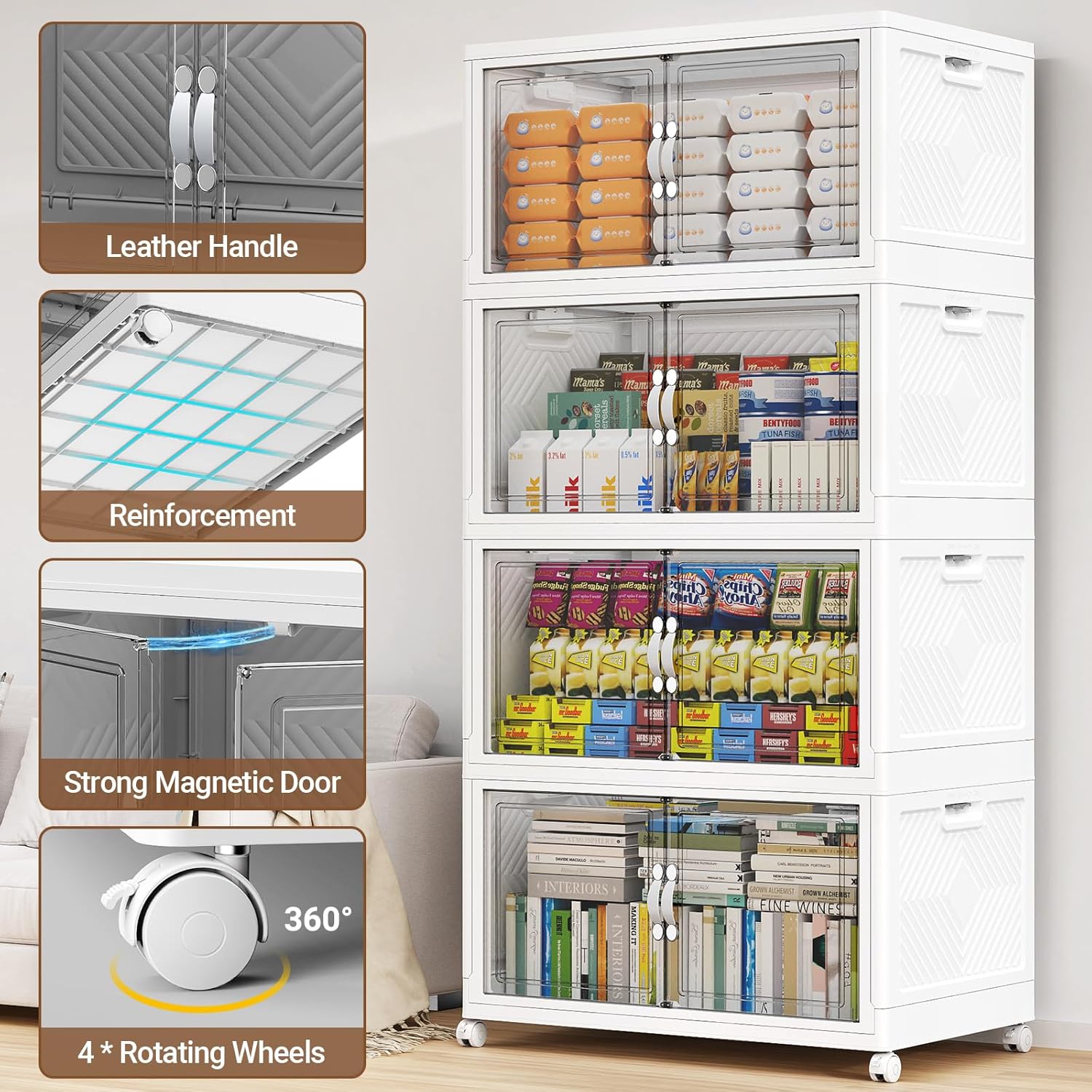 BROVIEW 300QT Extra Large Stackable Storage Bins, 75Gal Clear Plastic Closet Organizer Cabinet with