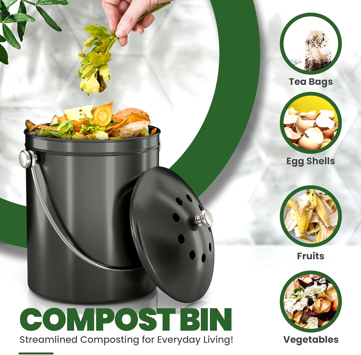 Utopia Kitchen Compost Bin for Kitchen Countertop, 1.3 Gallon Compost Bucket for Kitchen with Lid
