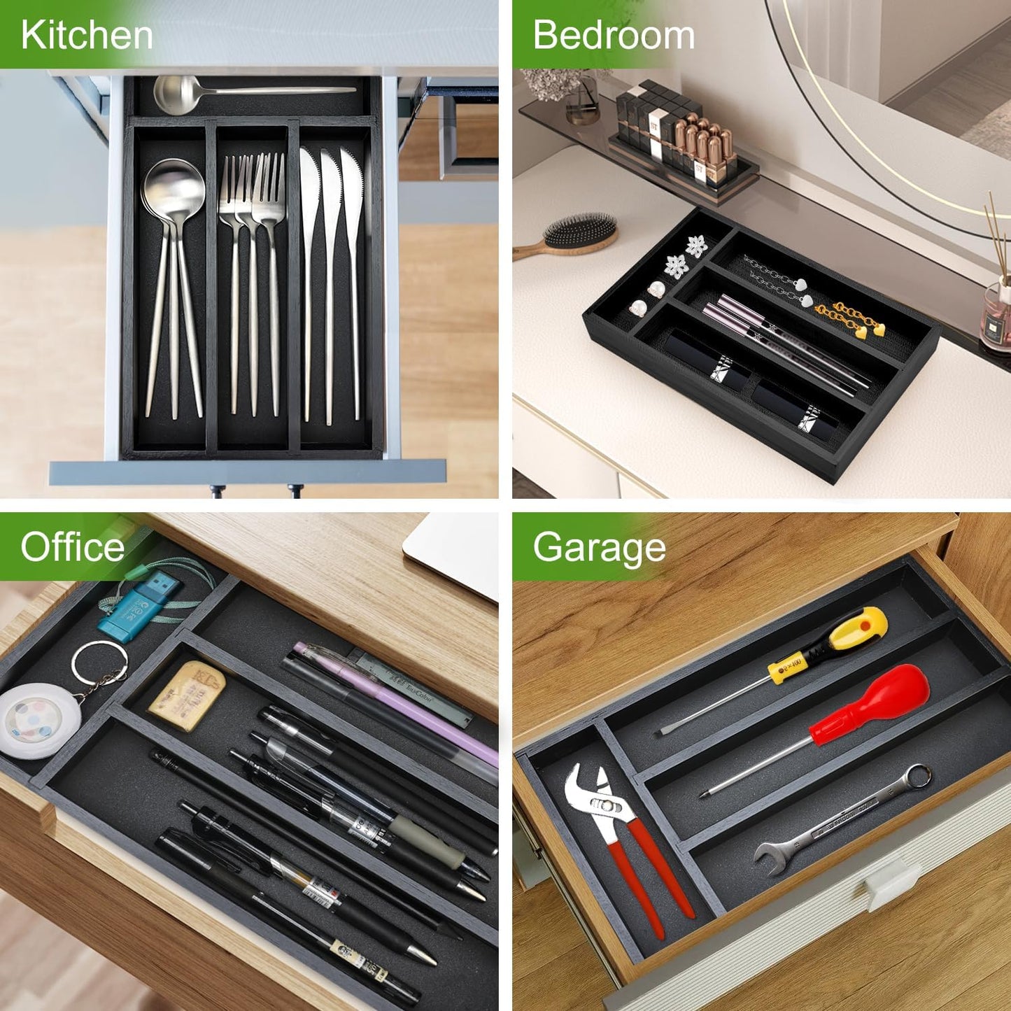 Small Wooden Silverware Organizer Tray Narrow Kitchen Drawer Dividers Utensil Organizers and