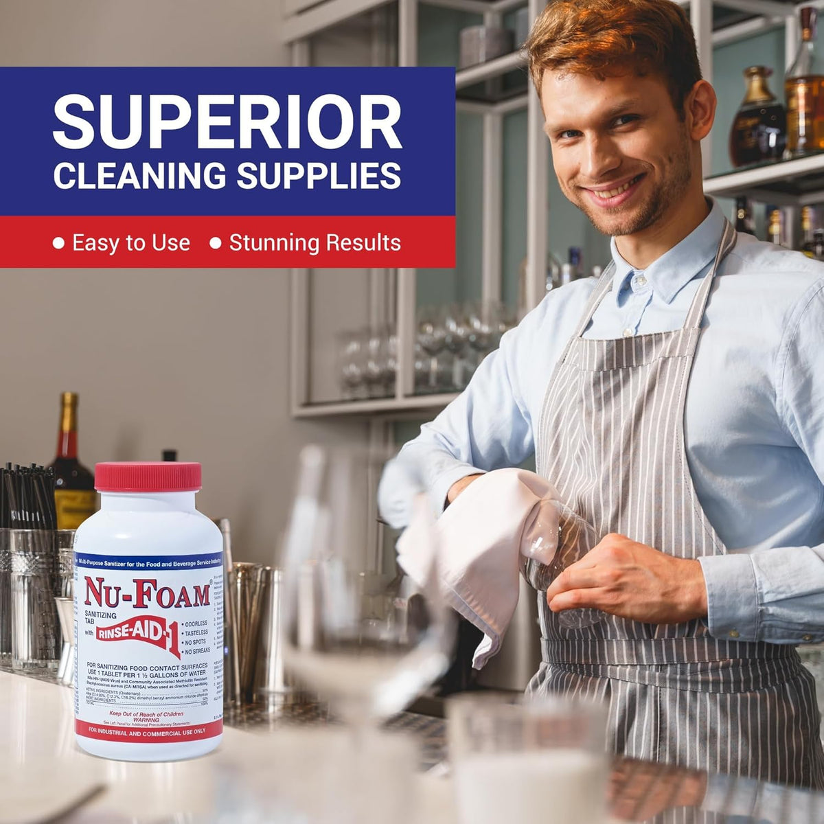 Nu-Foam Sanitizing Tablets for Bar Glassware – Superior Rinse Aid - Hand Washing Bar, Tavern