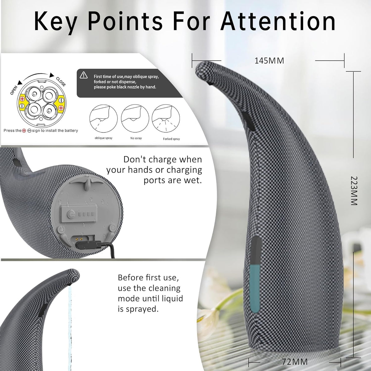 Adjustable Automatic Soap Dispenser Touchless, 4 Adjustable Levels Touchless Sensor Liquid Soap