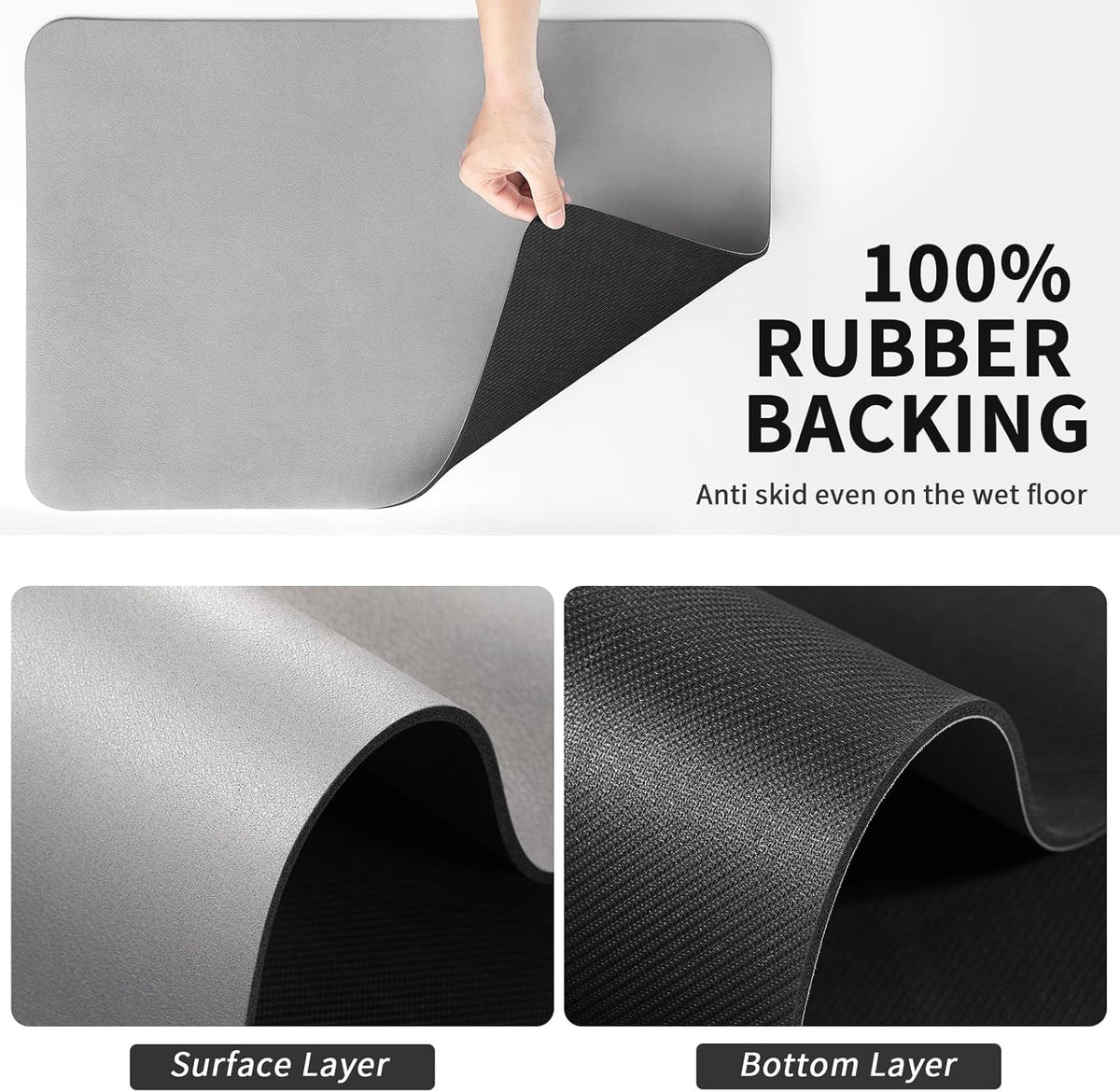 Dish Drying Mat for Kitchen Counter, Heat Resistant Drainer Mats with Non-slip Rubber Backed, Hide