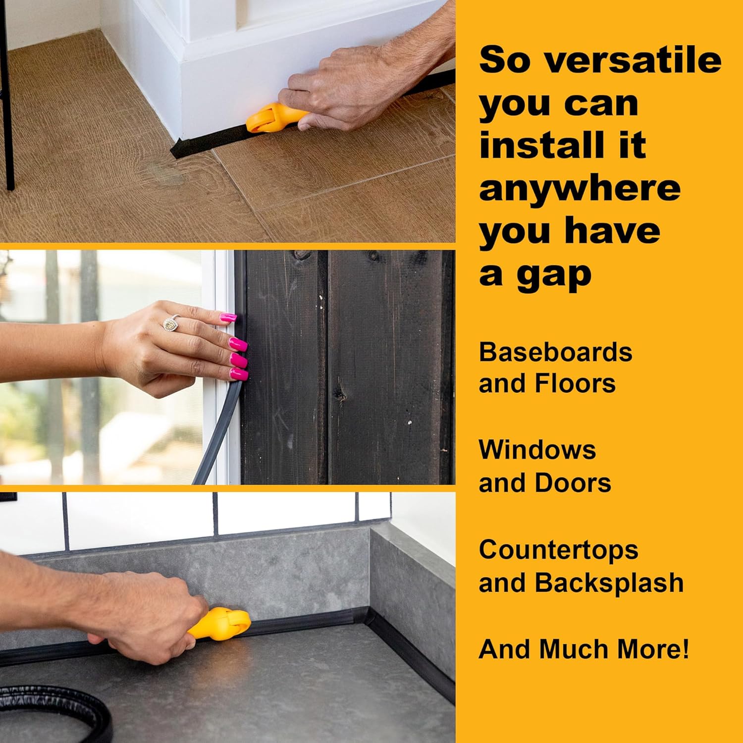 InstaTrim Black New & Improved Caulk Trim, 1/2" by 10', 2-Pack, Flexible, Waterproof for Bathroom