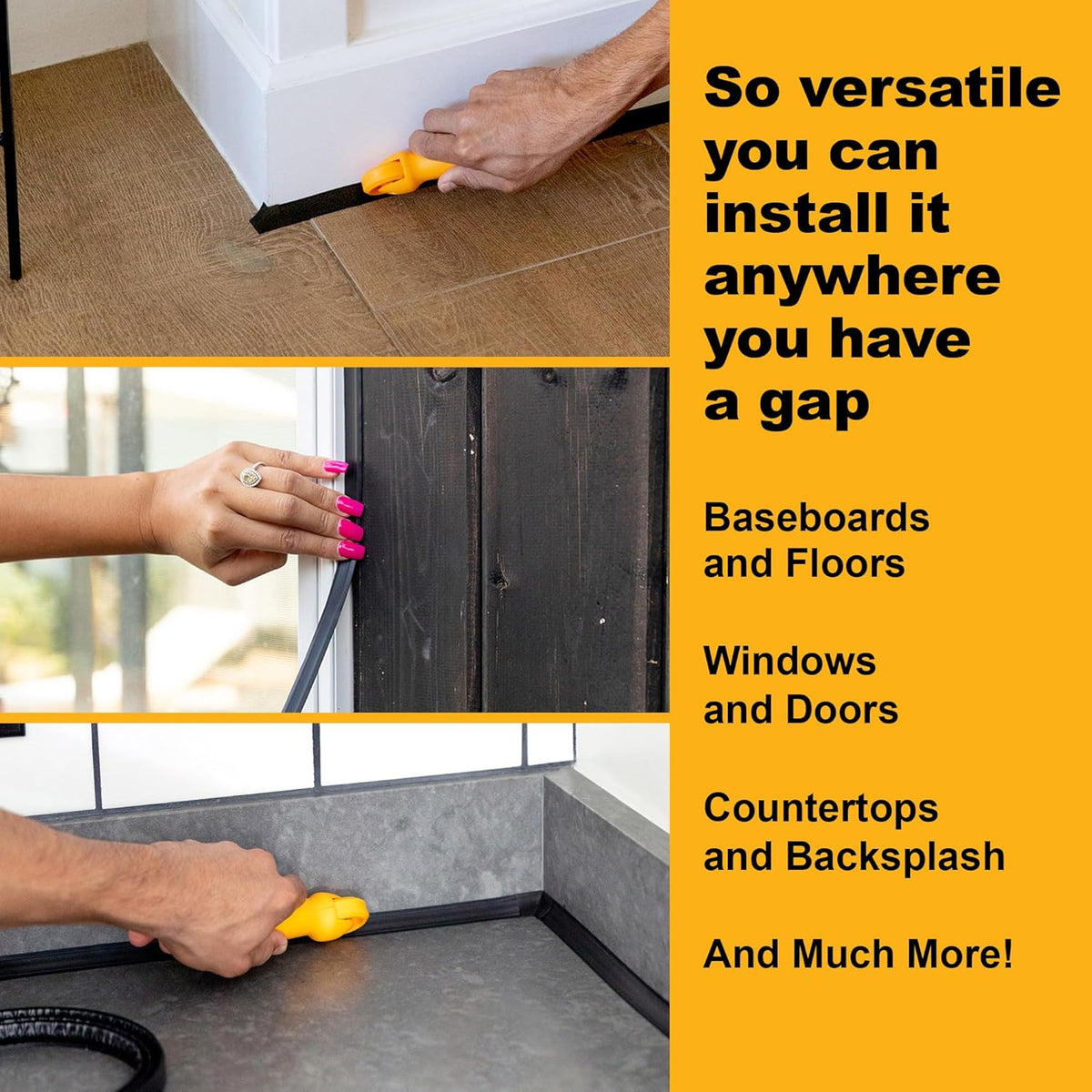 InstaTrim The Original Flexible Trim - 50ft Black 3/4" Wide Caulk Tape - Adhesive Trim with Many
