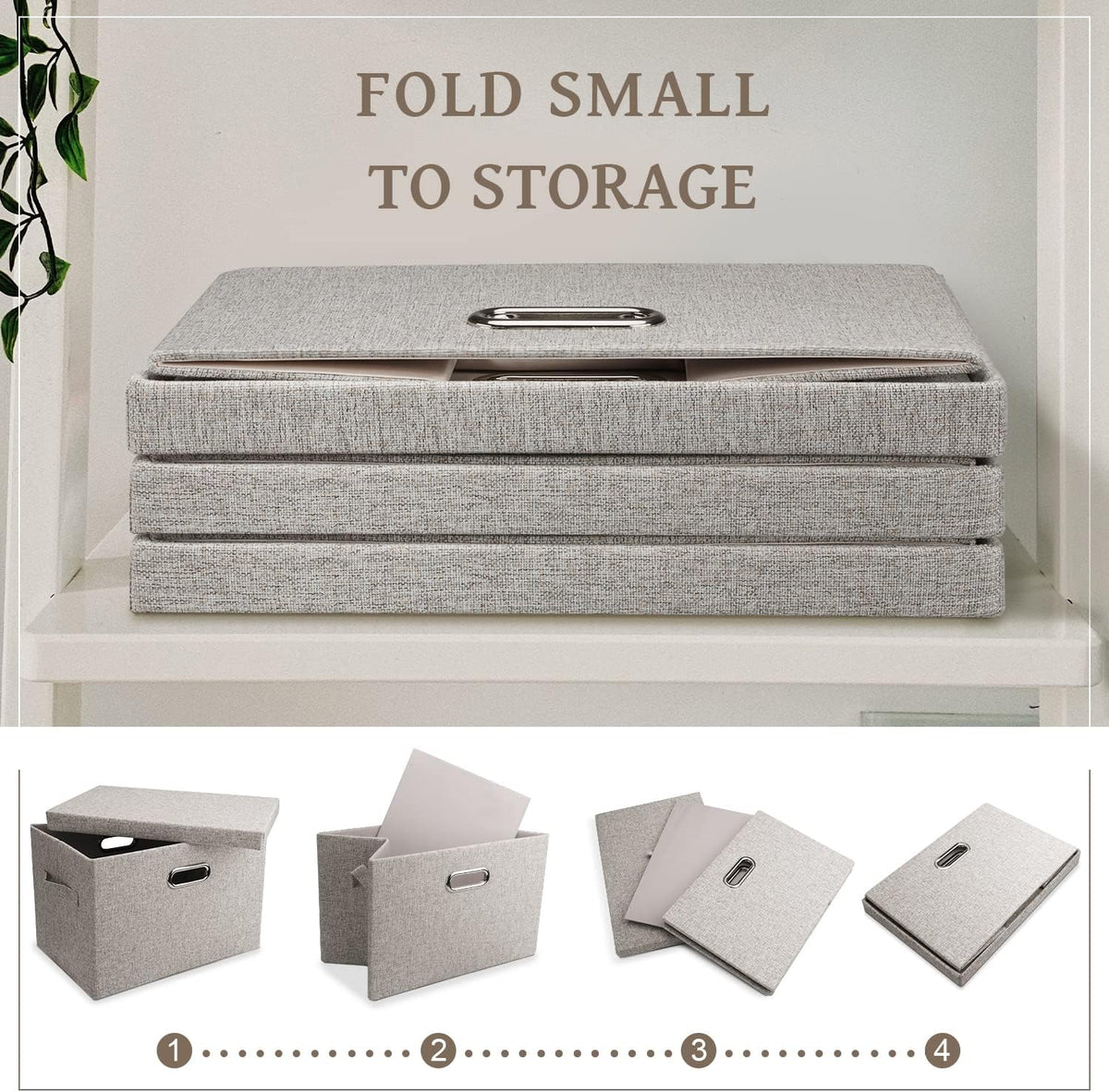 Medium 15" 21 Quart Collapsible Stackable Storage Bins with Lids, 1 Pack Beige Foldable Fabric