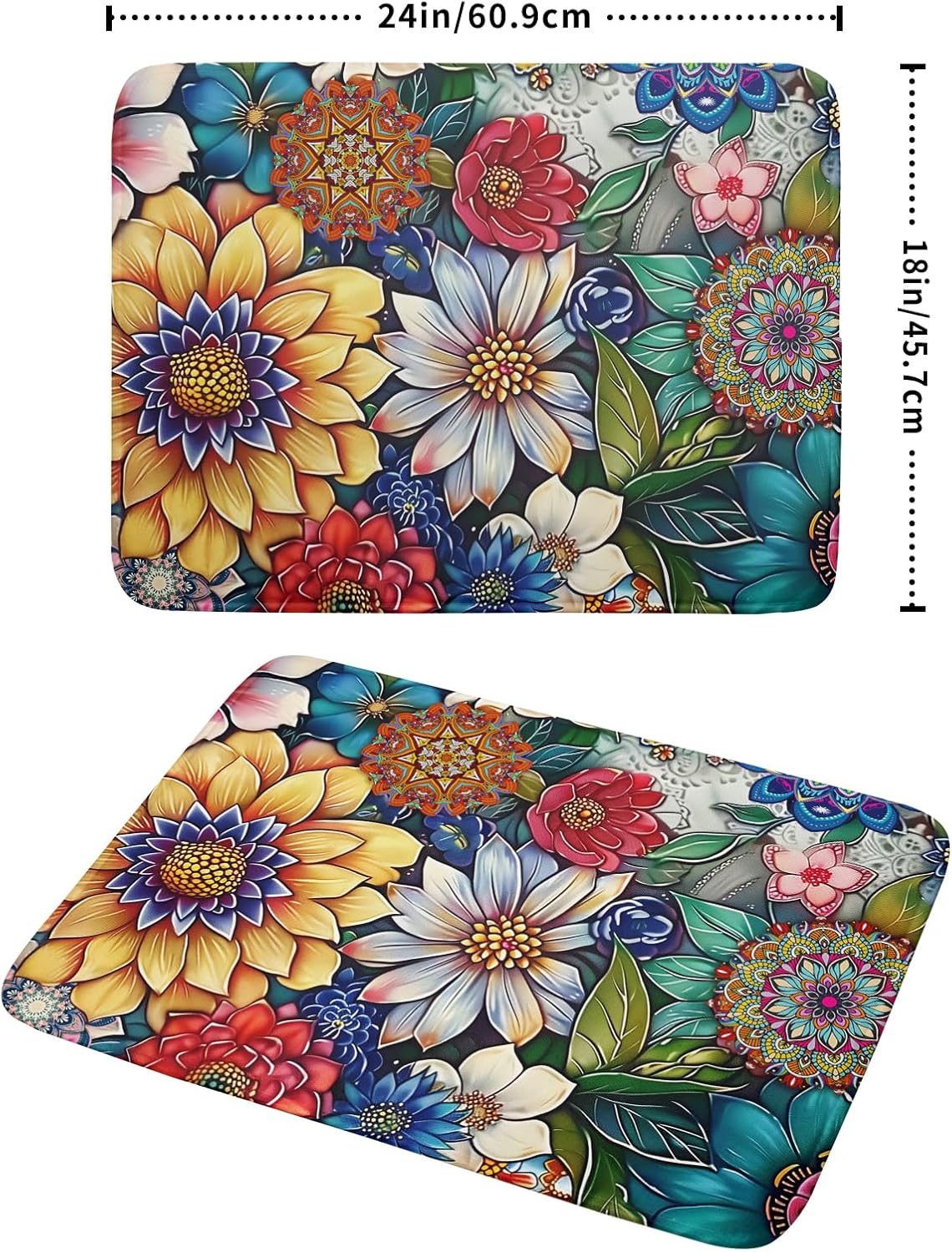 Boho Floral Dish Drying Mat for Kitchen Counter 18x24 Inch Super Absorbent Microfiber Kitchen
