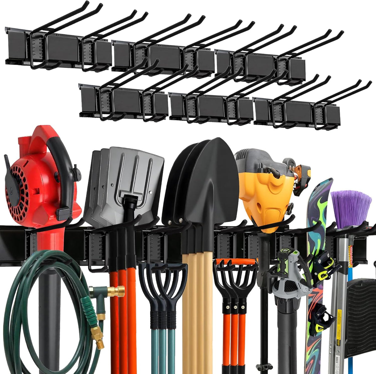 Garage Wall Organizer | 96" Heavy-Duty Tool Storage Rack | Adjustable Double-Layer Hooks | 600 lbs