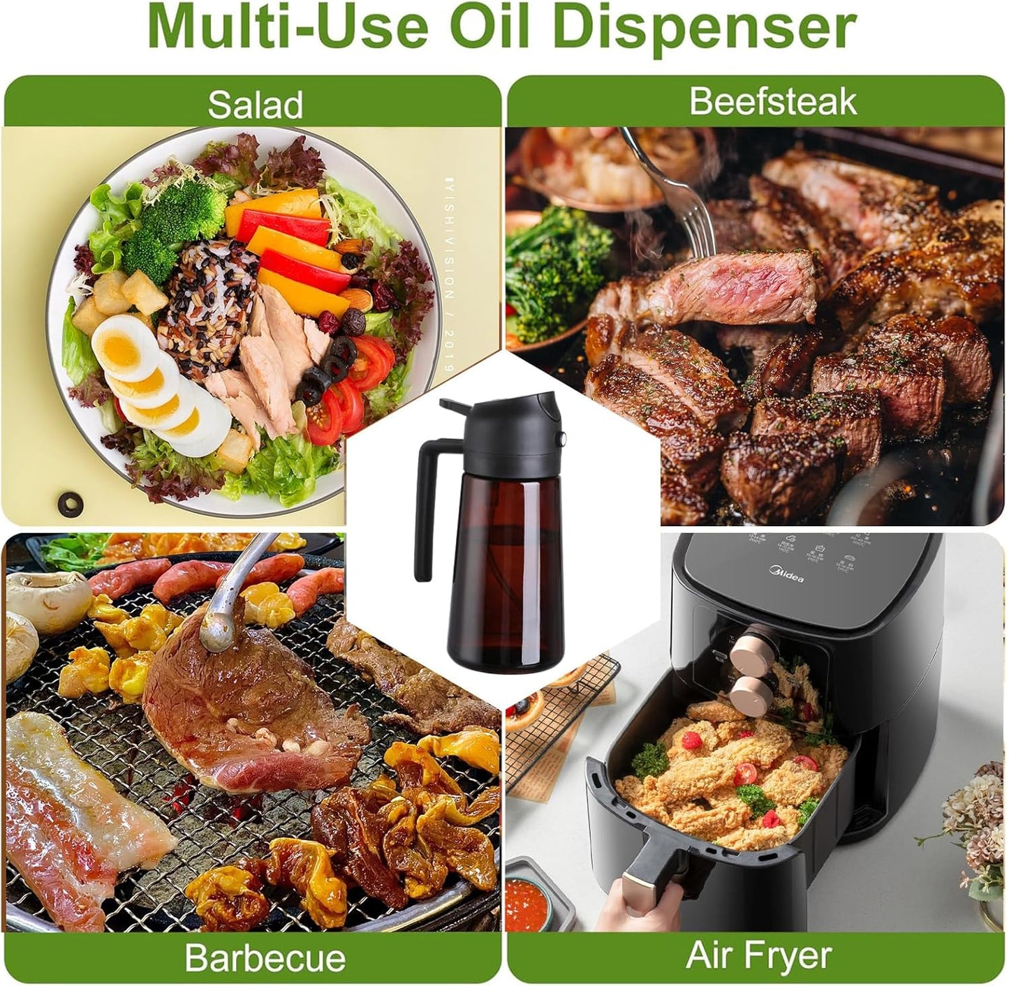 2-in-1 Glass Oil Dispenser & Sprayer - 16oz/470ml Leakproof Olive Oil Sprayer Bottle for Cooking