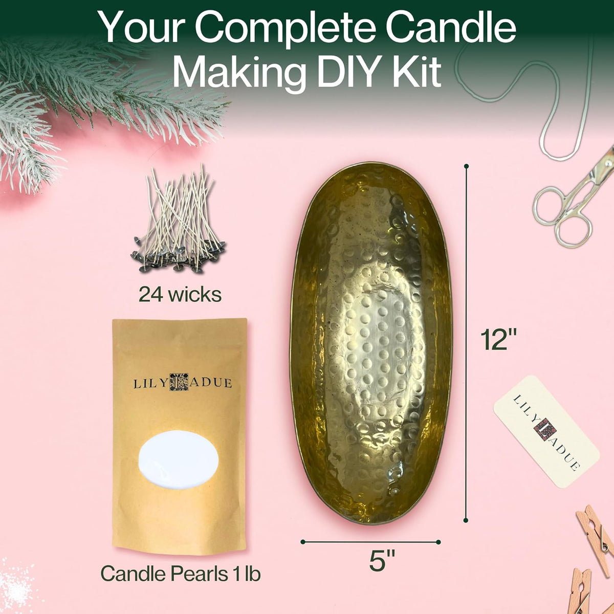 LILY LADUE Sand Candle Kit - 1Lb/16Oz Pearled Candles Sand and Wicks (24) with Gold Holder