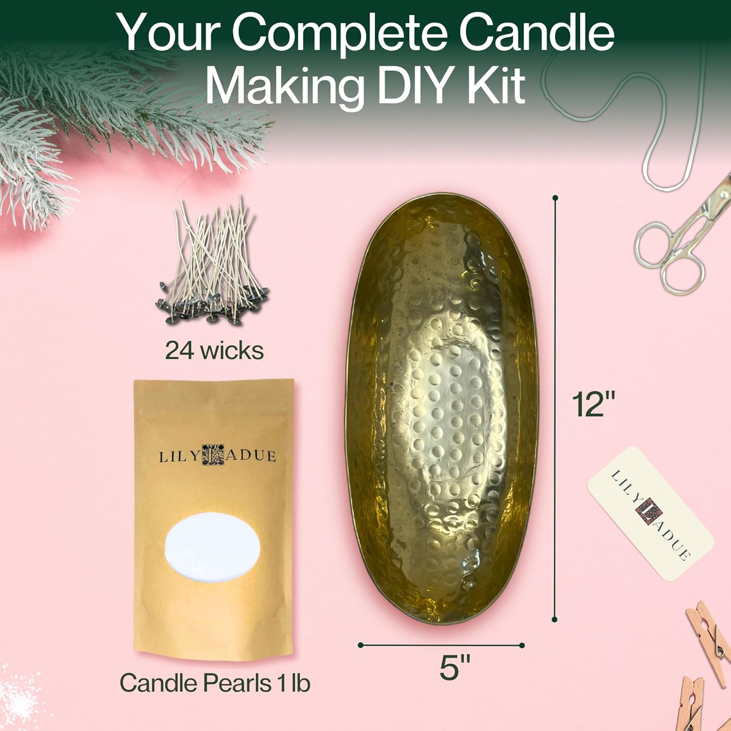 LILY LADUE Sand Candle Kit - 1Lb/16Oz Pearled Candles Sand and Wicks (24) with Gold Holder