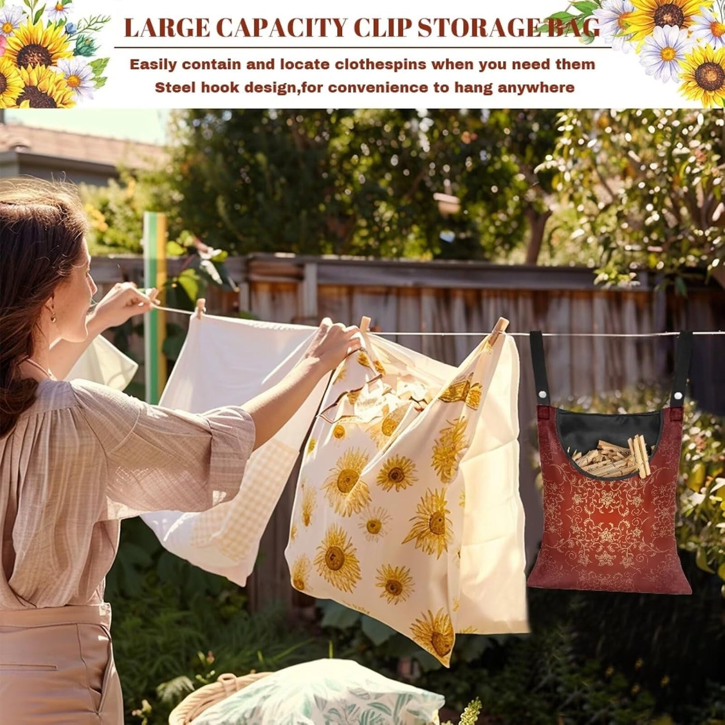 Home Outdoor Clothespin Holder - Windproof & Water Resistant Storage Bag - Commercial Quality