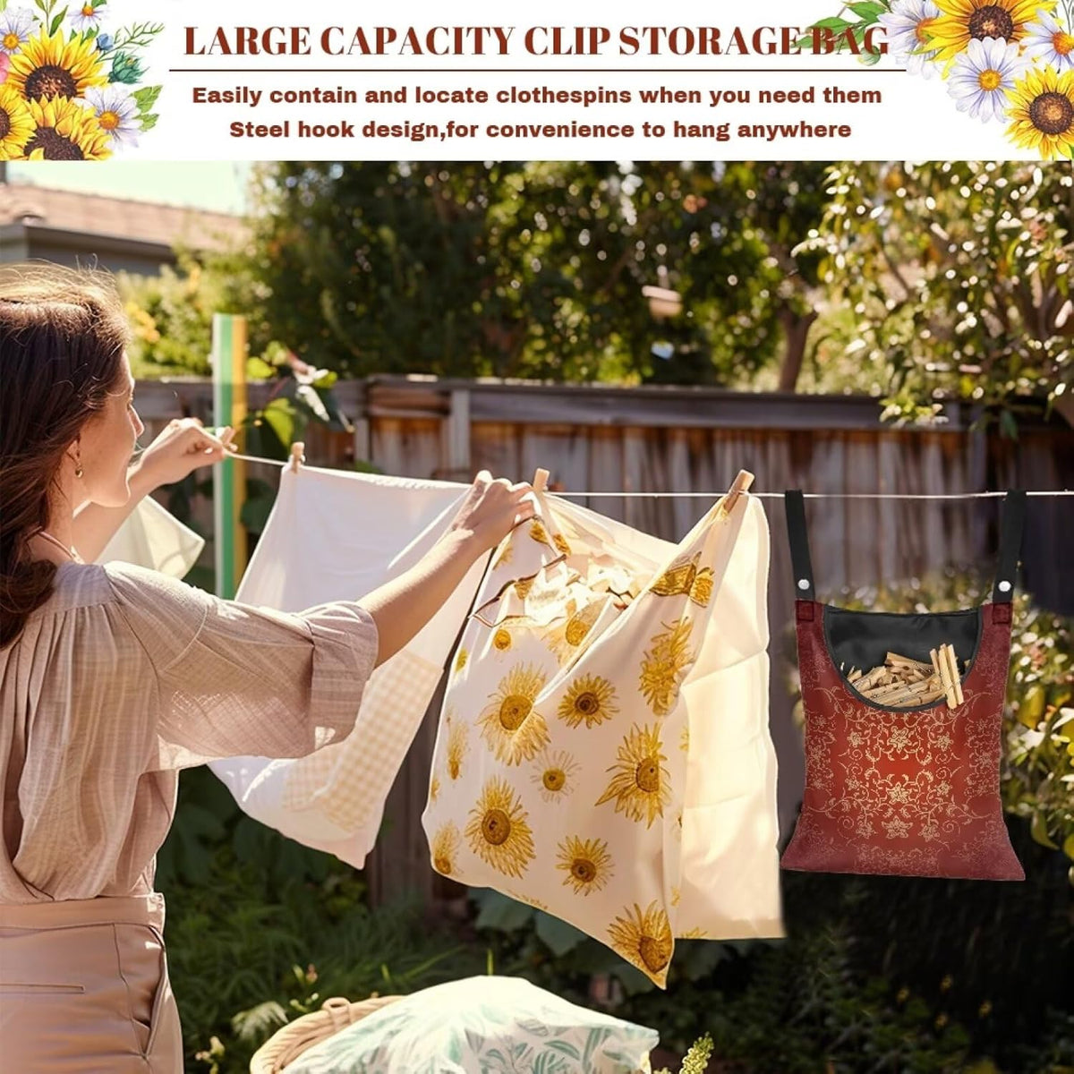 Home Outdoor Clothespin Holder - Windproof & Water Resistant Storage Bag - Commercial Quality