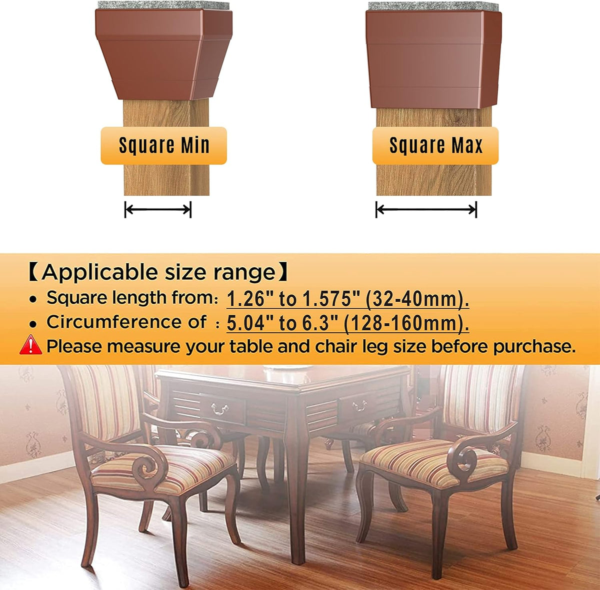 Square Chair Leg Protectors for Hardwood Floors, 16 Pcs Silicone Felt Furniture Leg Cover,(Brown 1