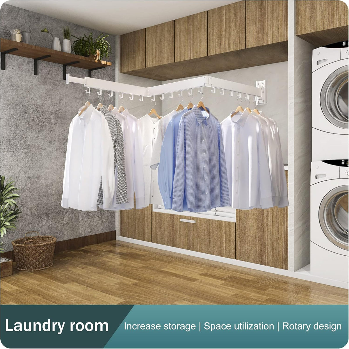 Wall Mounted Clothes Drying Rack, Collapsible, Folding, Retractable - Clothes Hanging Rack (Hooks