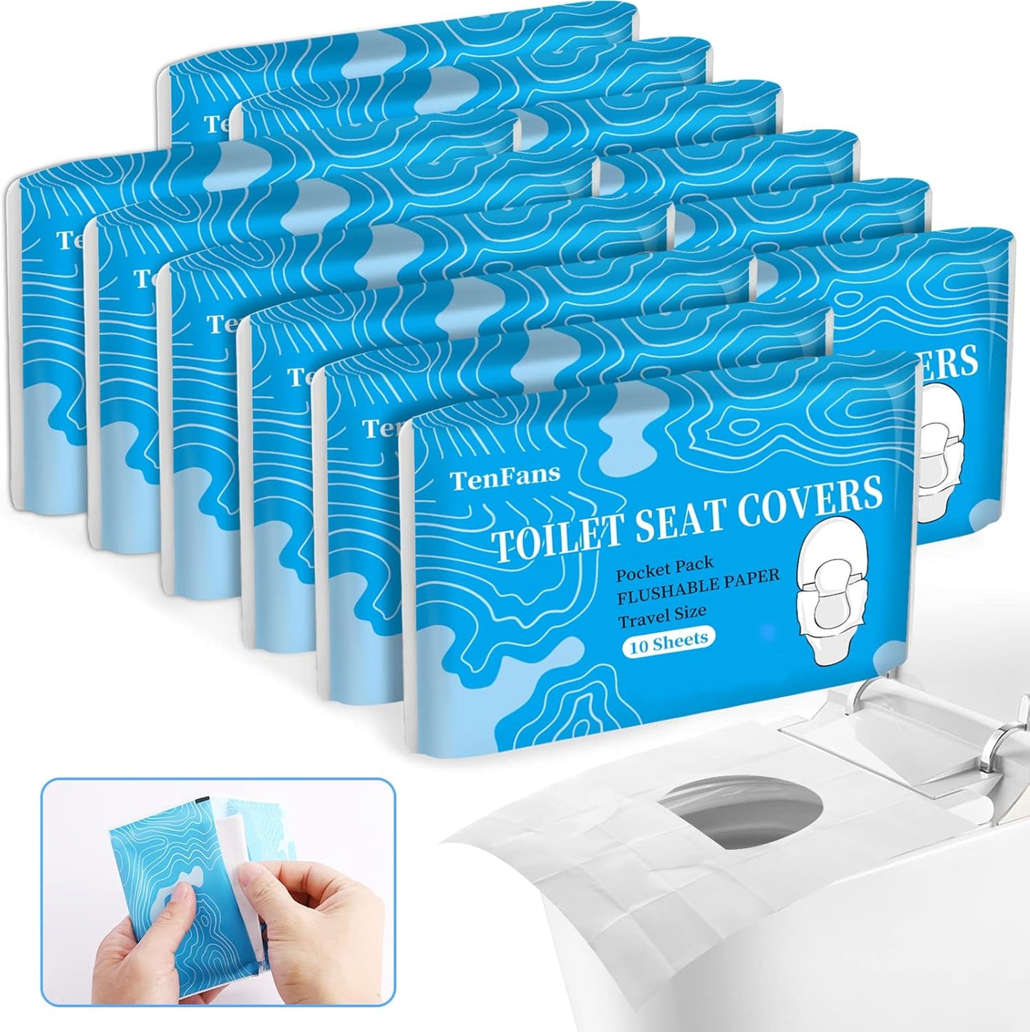 TenFans Flushable Water-Soluble Toilet Seat Covers (120 Pack) - Disposable Toilet Paper Liners for