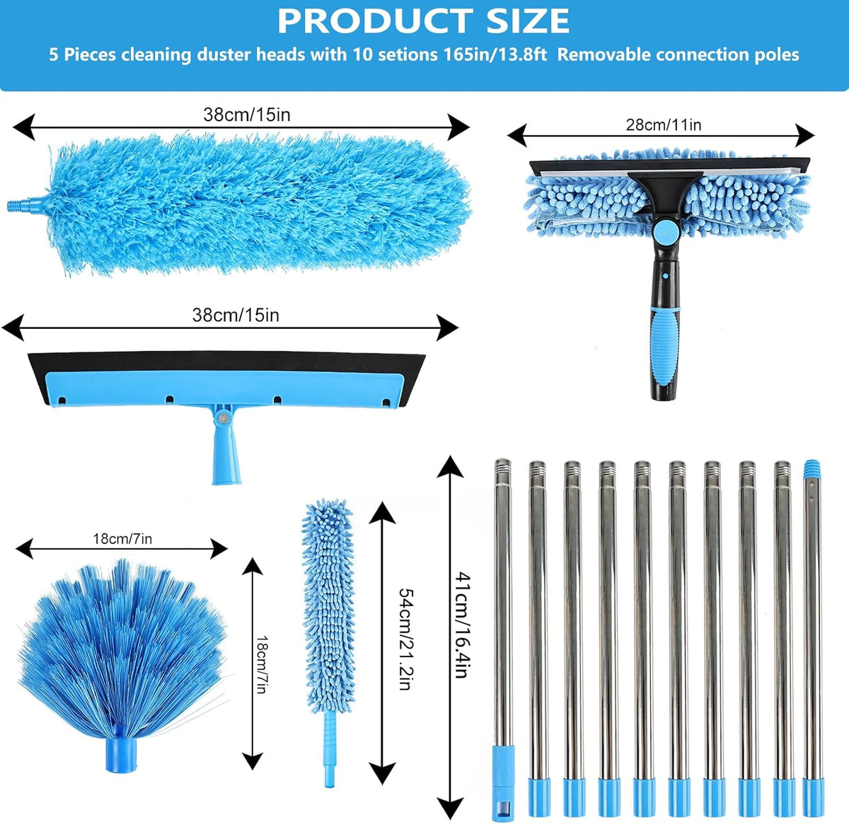 High Reach Duster Kit with14 ft Extension Pole High Ceiling Dusting and Window Cleaning Kit with