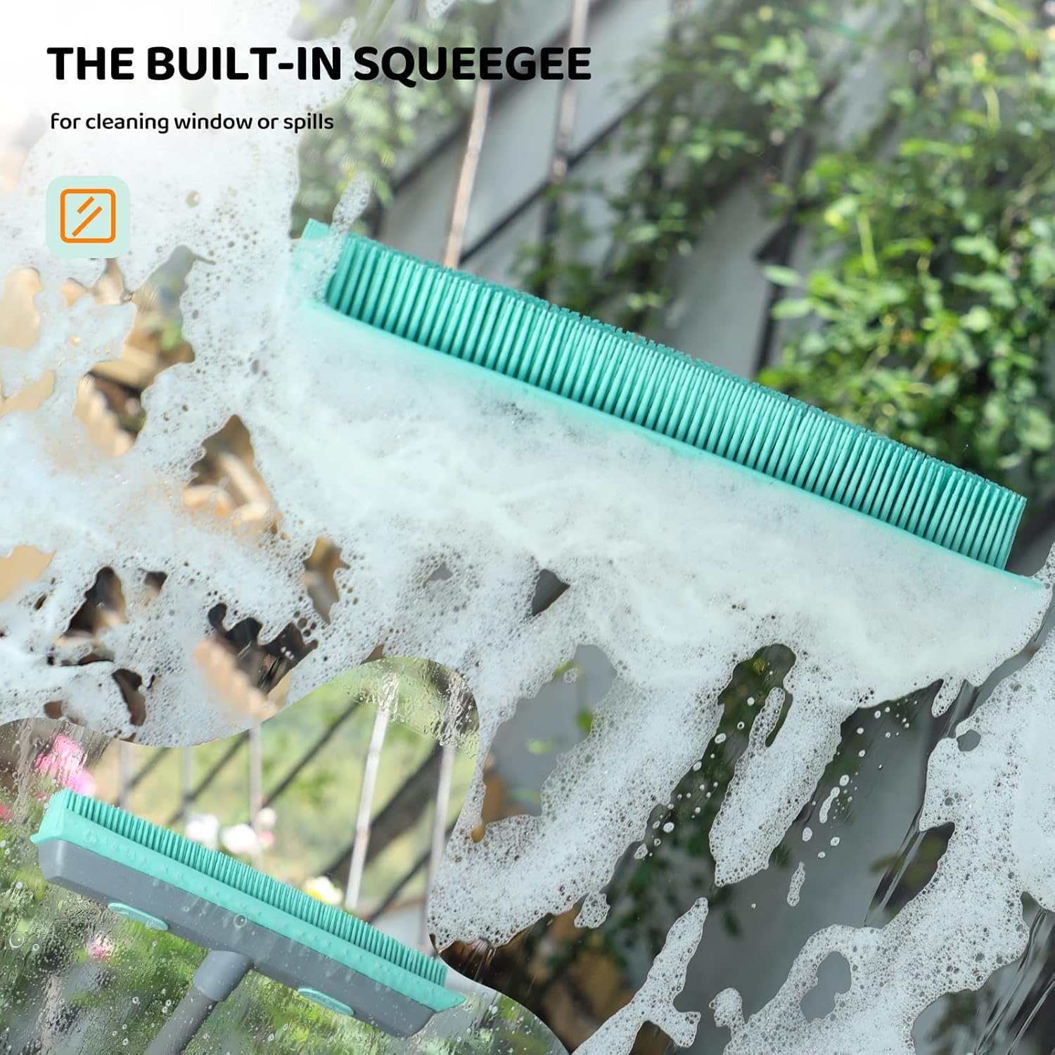 Conliwell Rubber Broom Carpet Rake for Pet Hair, Fur Remover Broom with Squeegee, Portable