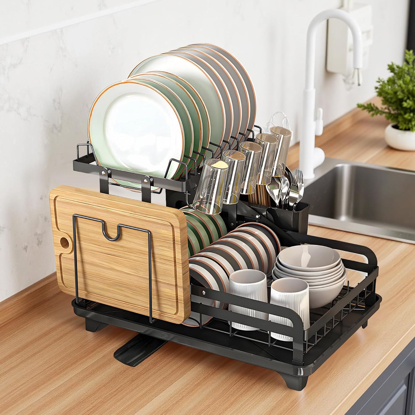Dish Drying Rack Large 2 Tier Carbon Steel Dish Rack for Kitchen Counter,2-Tier Kitchen Organizers