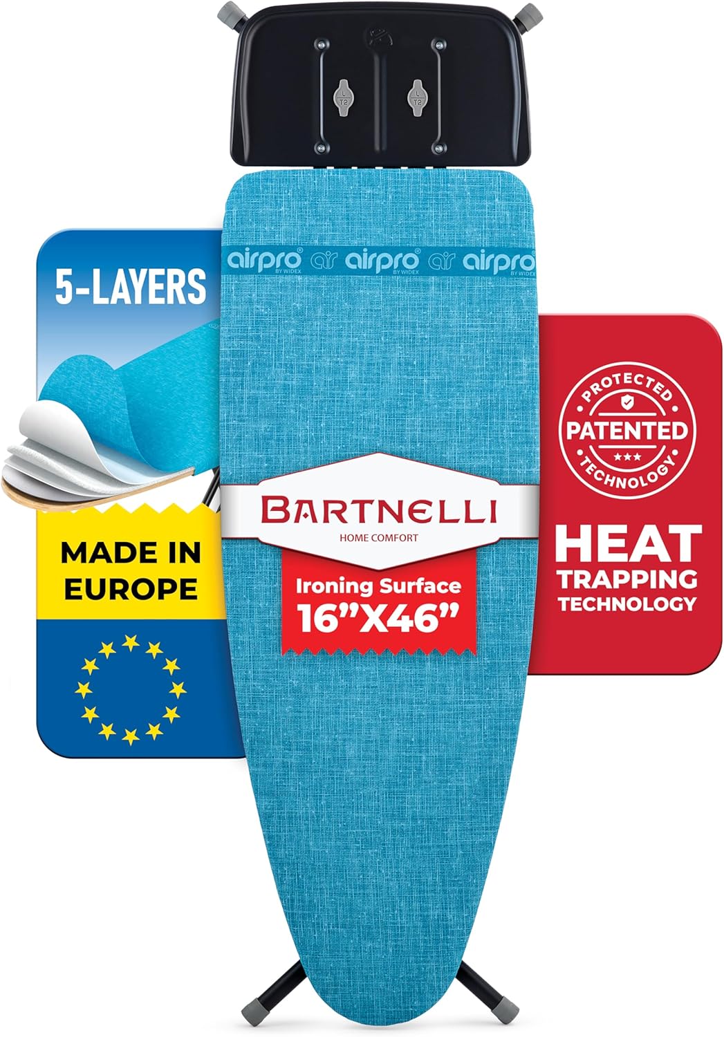 Bartnelli Next-Generation Innovative Wooden Top Ironing Board, with Breakthrough Patented 5-Layered