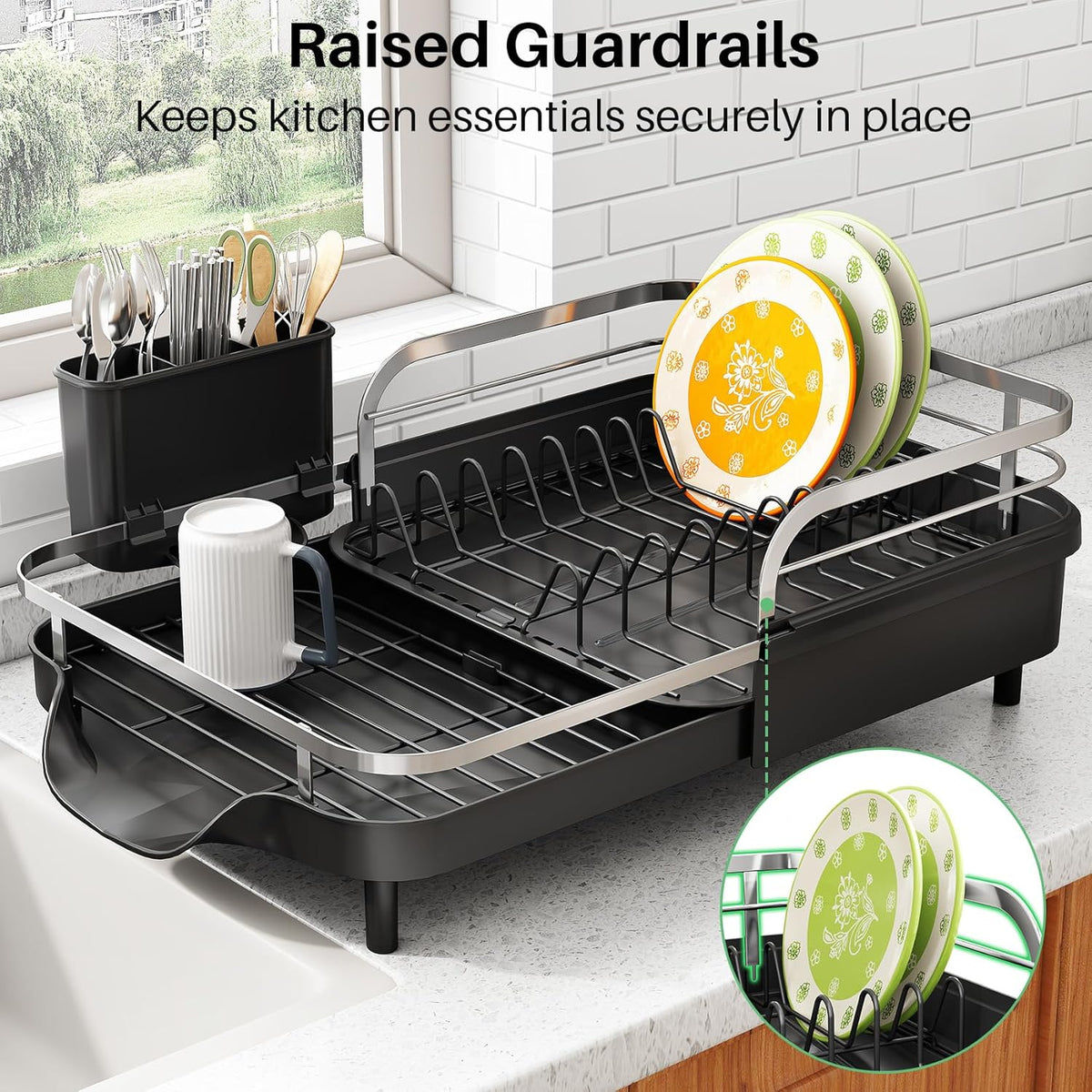 SAYZH Dish Drying Rack - Expandable Dish Rack for Kitchen Counter, Rust-Resistant Dish Drainer with