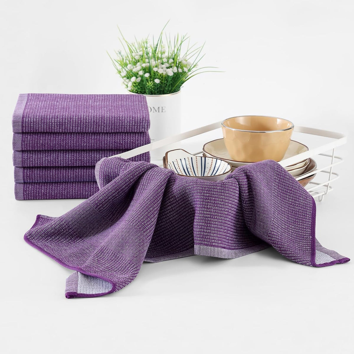 Homaxy Premium Kitchen Towels(18”x 28”, 8 Pack), Large Cotton Kitchen Hand Towels, Flat and Terry