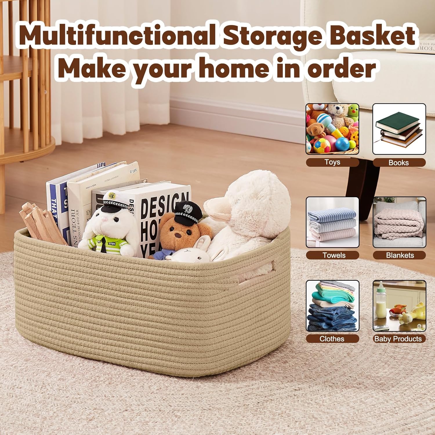 OIAHOMY Storage Basket for Shelves, Closet Cube Storage Bins Baskets for Clothes Blanket Towels